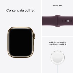 Apple Watch Series 7 GPS + Cellular - 41mm - Boîtier Gold Stainless Steel - Bracelet Dark Cherry Sport Band