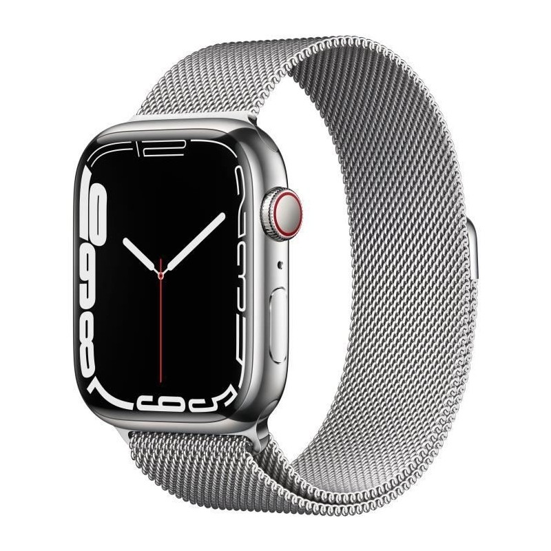 Apple Watch Series 7 GPS + Cellular - 45mm - Boîtier Silver Stainless Steel - Bracelet Silver Milanese Loop