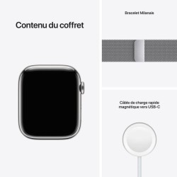 Apple Watch Series 7 GPS + Cellular - 45mm - Boîtier Silver Stainless Steel - Bracelet Silver Milanese Loop