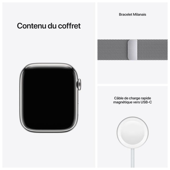 Apple Watch Series 7 GPS + Cellular - 45mm - Boîtier Silver Stainless