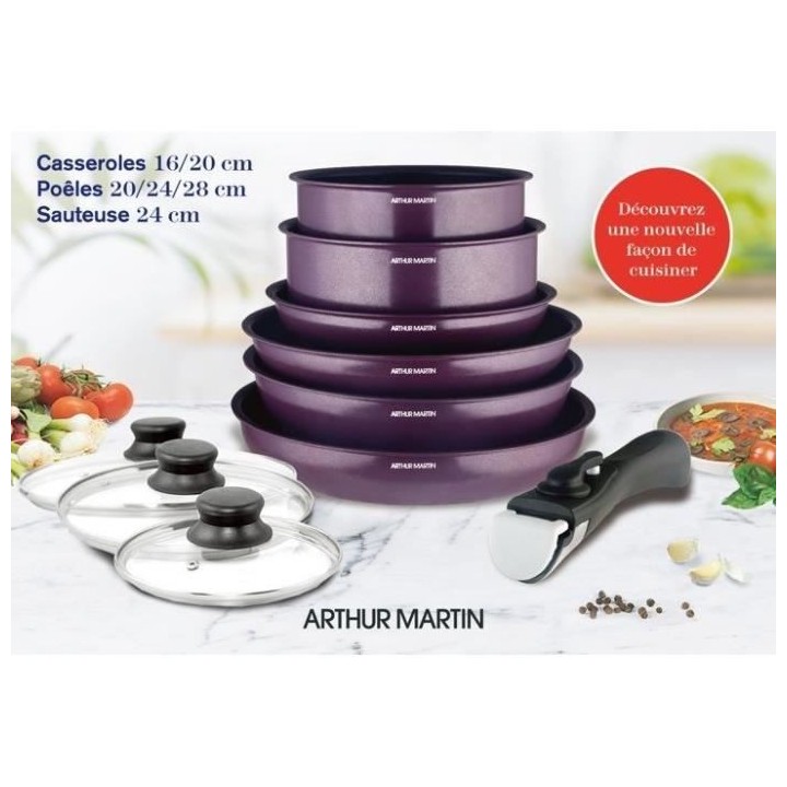 Batterie de cuisine 10 pieces Arthur Martin - Aluminium - revetement a