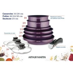 Batterie de cuisine 10 pieces Arthur Martin - Aluminium - revetement anti adherent sans pfoa - tous feux dont induction