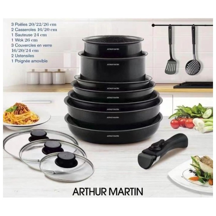 Batterie de cuisine 13 pieces Arthur Martin - aluminium - poignée amo