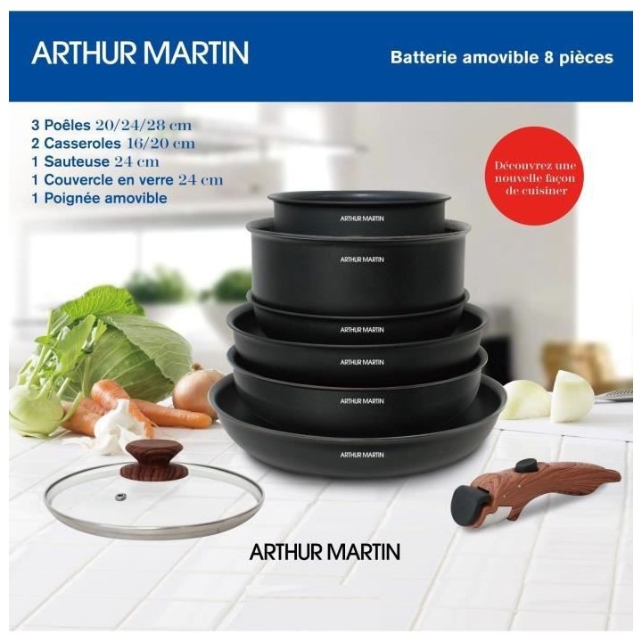 Batterie de cuisine 8 pieces ARTHUR MARTIN - Aluminium - Poignée Bois