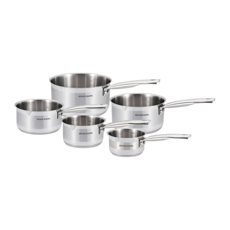 Lot de 5 Casseroles Arthur Martin 12-14-16-18-20 cm - Acier Inoxydable - tous feux dont induction