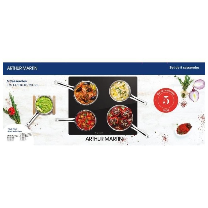 Lot de 5 Casseroles Arthur Martin 12-14-16-18-20 cm - Acier Inoxydable