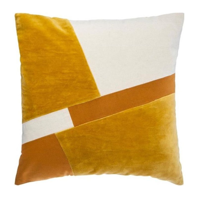 Coussin Patch en velours coton - 40 x 40 cm - Ocre