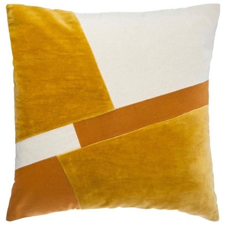Coussin Patch en velours coton - 40 x 40 cm - Ocre