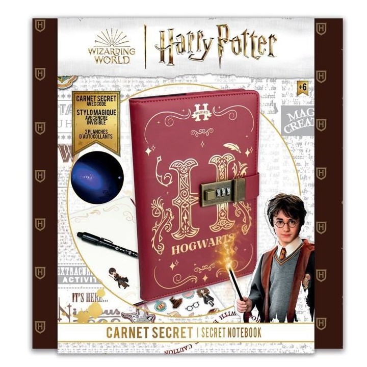 Carnet Secret Harry Potter avec cadenas a code et stylo magique invisi