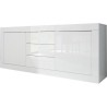 Buffet BASICO 2 Portes 3 Tiroirs Blanc Laqué brillant - L210xP42xH85,8 cm