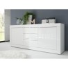 Buffet BASICO 2 Portes 3 Tiroirs Blanc Laqué brillant - L210xP42xH85,8 cm