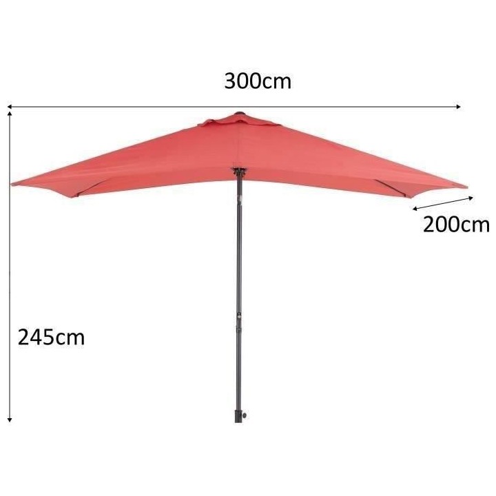 Parasol droit 3x2 m inclinable - Mât Aluminium avec toile polyester 1