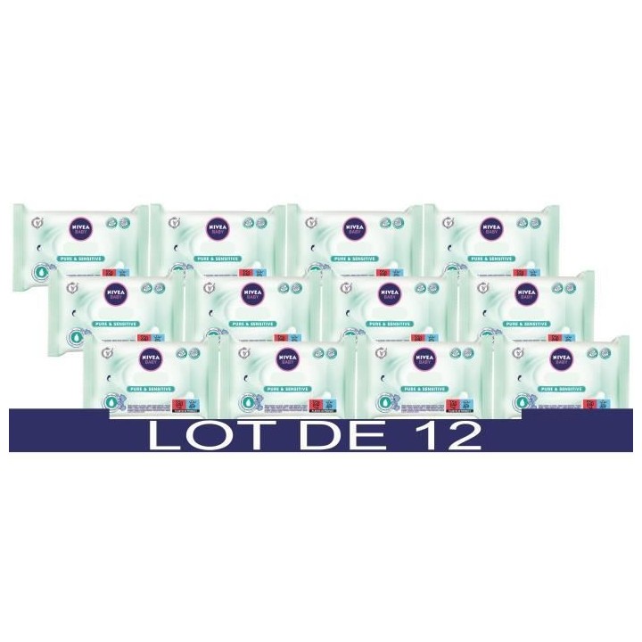63 Lingettes NIVEA BABY Pure & Sensitive - Lot de 12