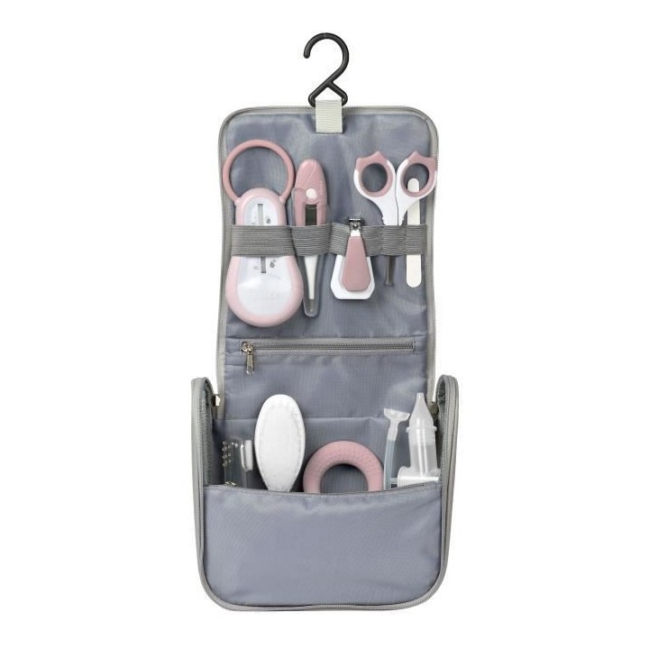 BÉABA Trousse de toilette nomade bébé, 9 accessoires, Old pink