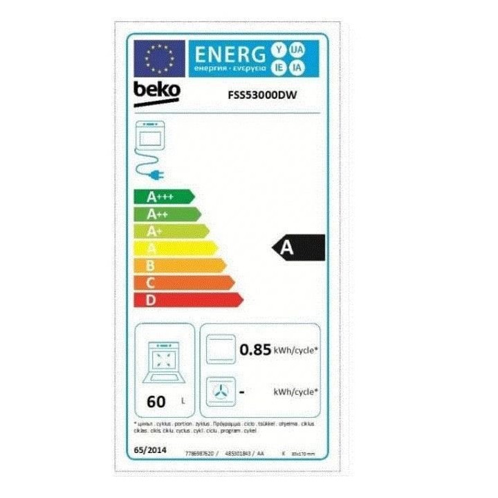 BEKO - FSS53000DW - Cuisiniere 50 cm - 3 Gaz + 1 Electrique - 60 L - C