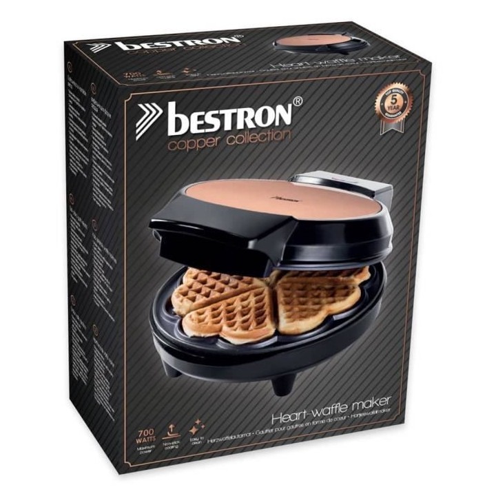 Bestron Gaufrier pour gaufres classiques en forme de coeur, Gaufrier a