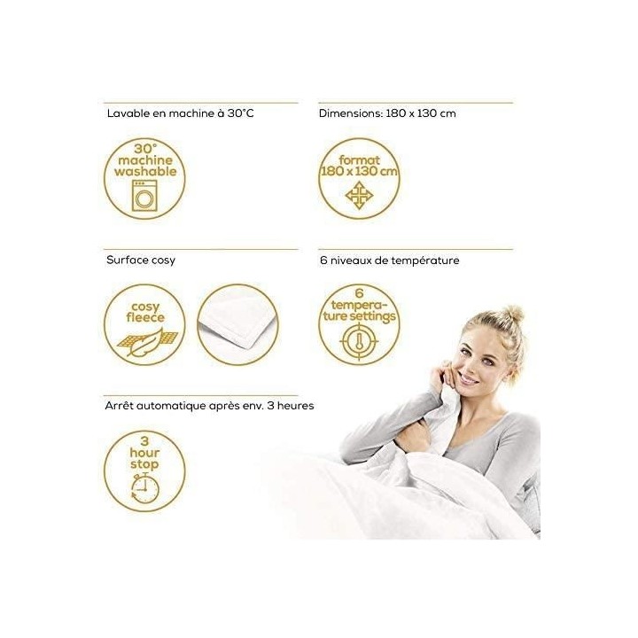 BEURER HD 75 Cosy Blanc - Couverture chauffante - Ultra-douce, réglab