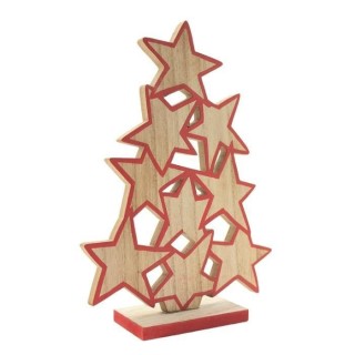 BLACHERE Sapin Etoiles en bois a poser - H 23 cm - Bois naturel et rou