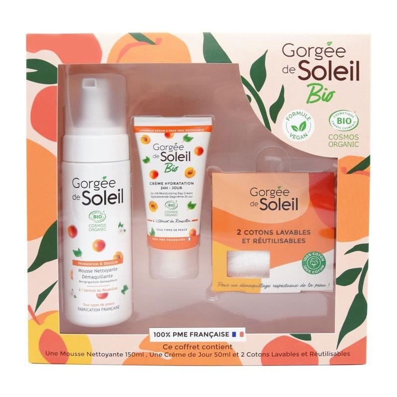 GORGEE DE SOLEIL Coffret Bio Creme de jour + Mousse Demaquillante + 2 Carrés demaquillants