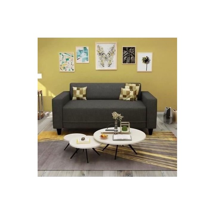 Canapé fixe 2 places BOB - Tissu anthracite - L 137 x P 77x H 65 cm