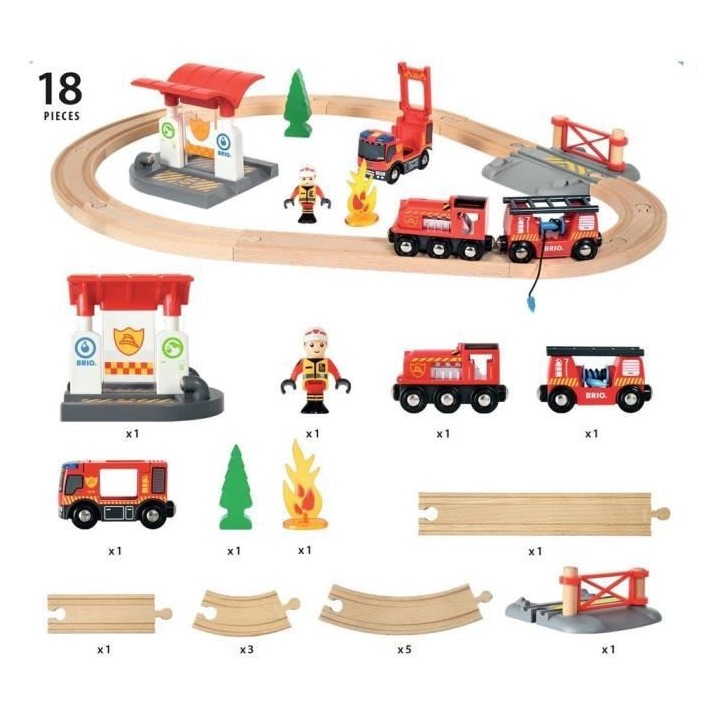 Brio World Circuit Action Pompier - Coffret complet 18 pieces - Circui