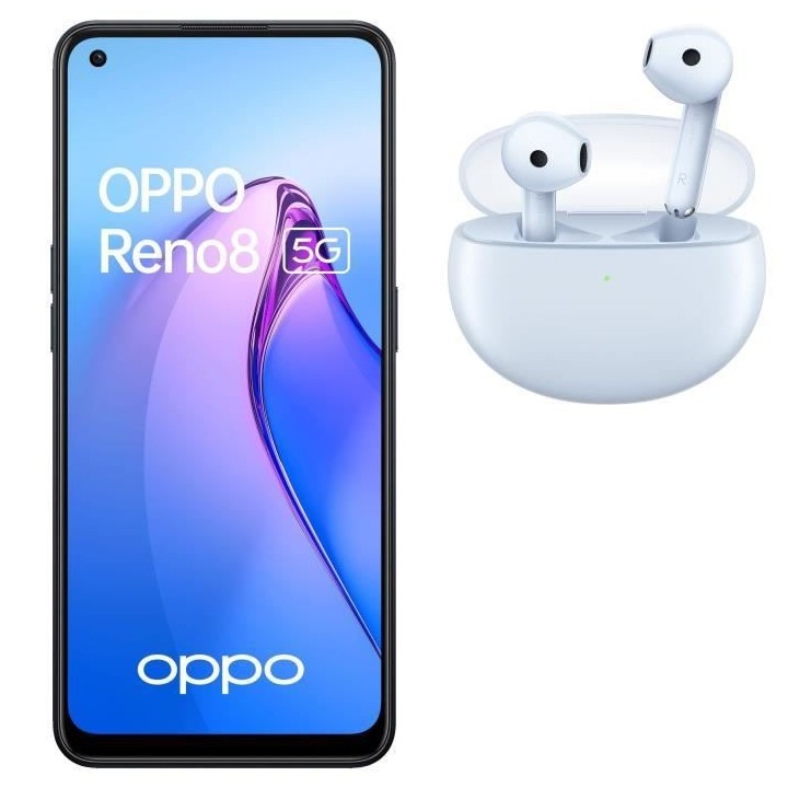 OPPO Reno8 256Go 5G Noir Chatoyant + Enco Air 2