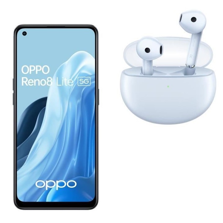 OPPO Reno8 Lite 128Go 5G Noir Cosmique + Enco Air 2 + Flip Cover + Ver