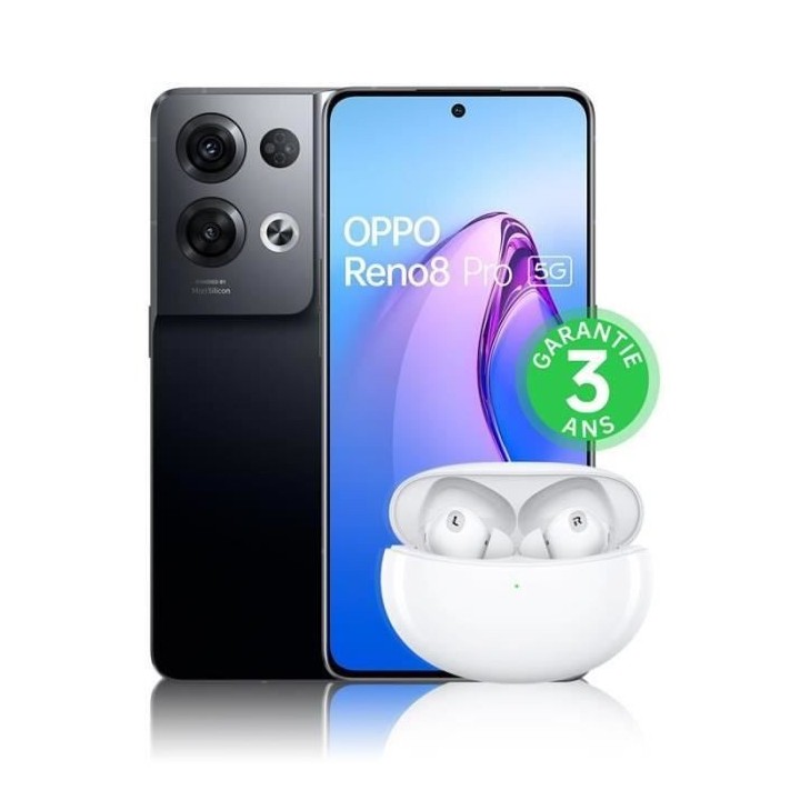 OPPO Reno8 Pro 256Go 5G Noir Glacé + Enco Air 2 Pro