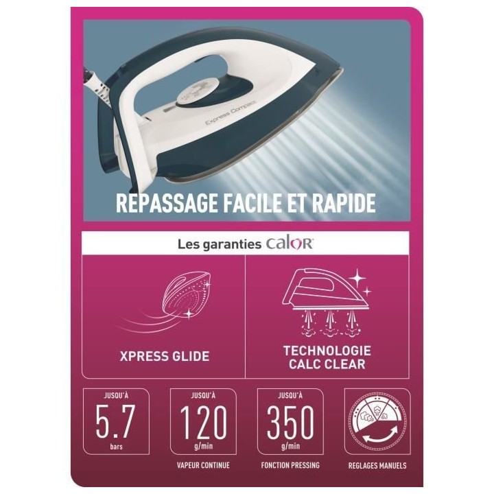 CALOR SV7110C0 Express Compact Centrale vapeur, Débit de vapeur conti