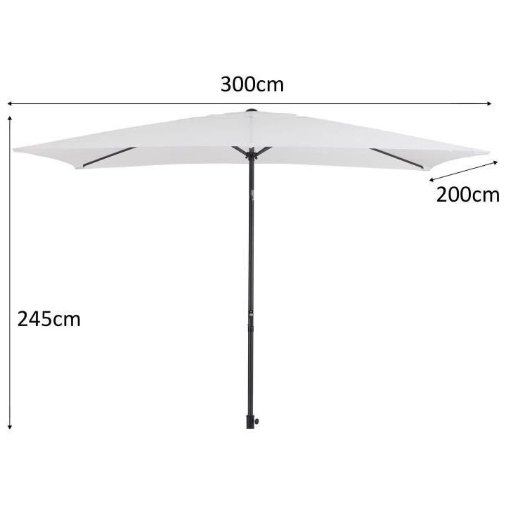 Parasol droit 3x2 m inclinable - Mât Aluminium avec toile polyester 1