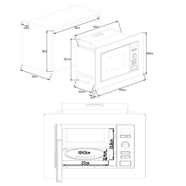 Four micro-ondes encastrable CONTINENTAL EDISON MO20IXES Noir et Inox