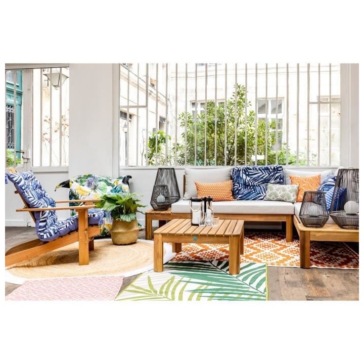 COTTON WOOD Coussin Déco coton imprimé - 45 x 45 cm - Blue Palm