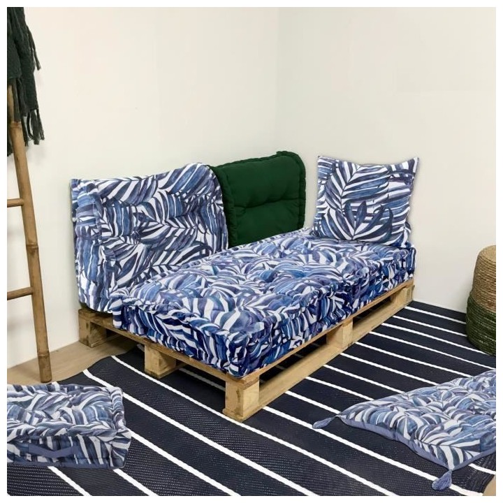 COTTON WOOD Coussin Déco coton imprimé - 45 x 45 cm - Blue Palm