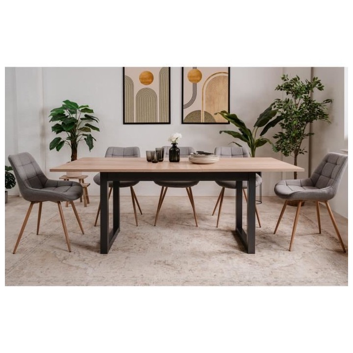 Table a manger extensible - Décor chene sonoma et anthracite - 160-20