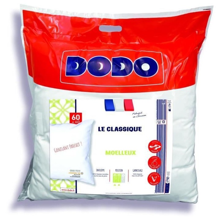 Oreiller - LE CLASSIQUE - Gonflant parfait - 60 x 60 cm - Polyester et
