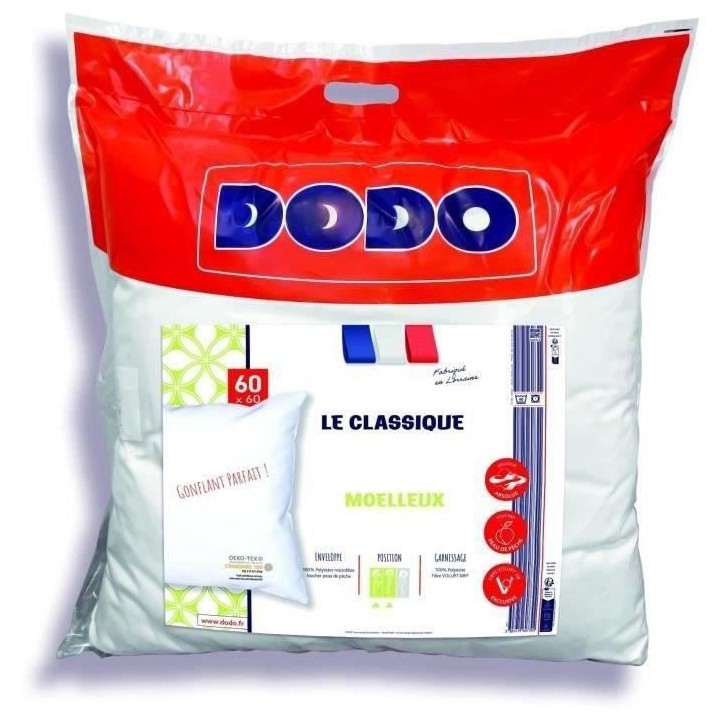Oreiller - LE CLASSIQUE - Gonflant parfait - 60 x 60 cm - Polyester et