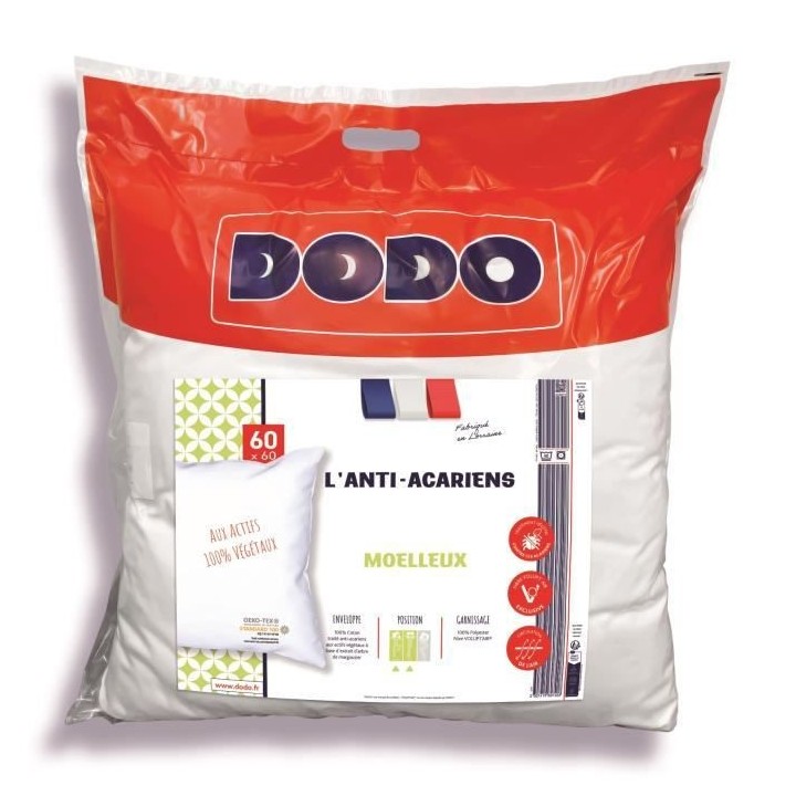 Oreiller - L'ANTI-ACARIENS - Aux actifs 100% végétaux - 60 x 60 cm -