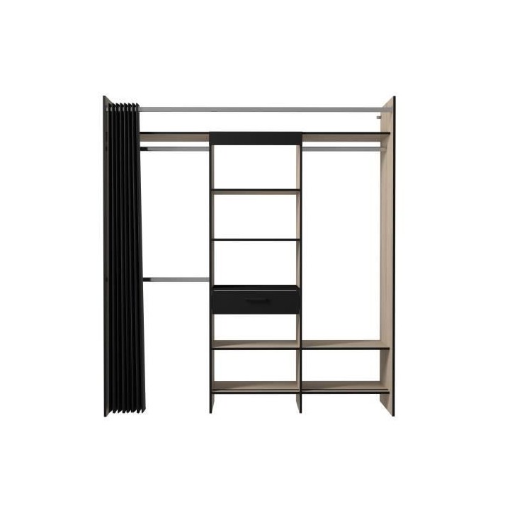 Dressing Armoire VICTOR - 6 étageres + 1 tiroir + penderie + rideau -