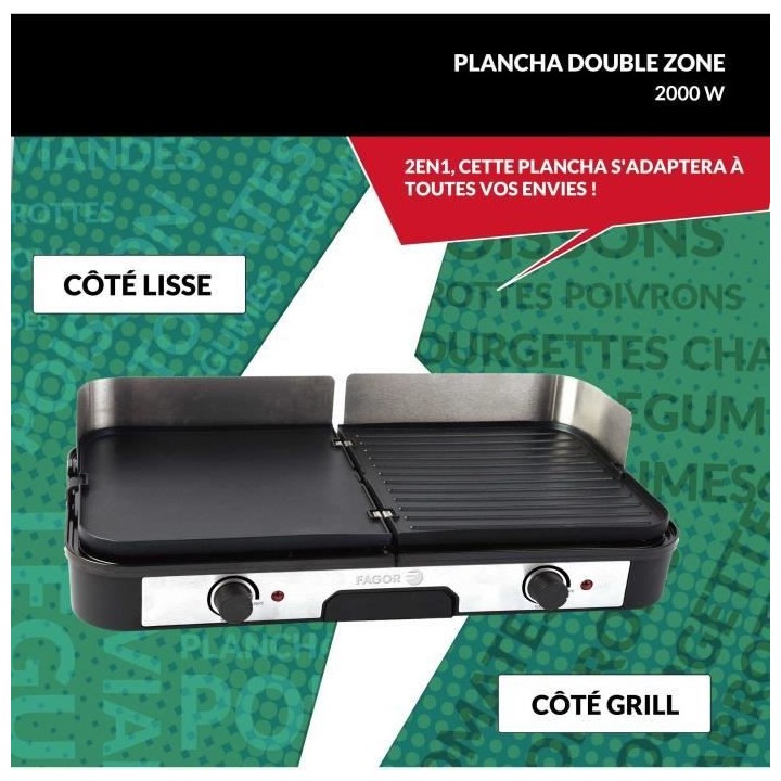 FAGOR - FG823 - Plancha Inox Extra Large - 2200 W
