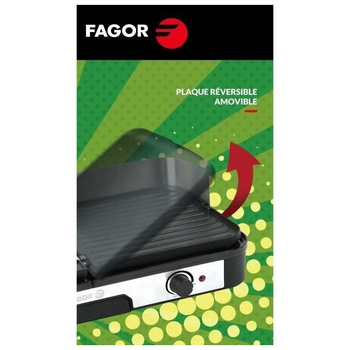 FAGOR - FG823 - Plancha Inox Extra Large - 2200 W