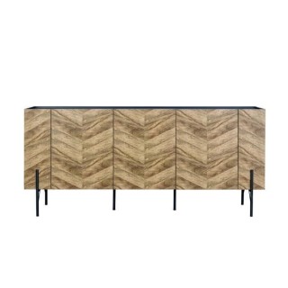 Buffet - Décor noyer et métal noir - 3 portes - HARTLEY - L 160 x P