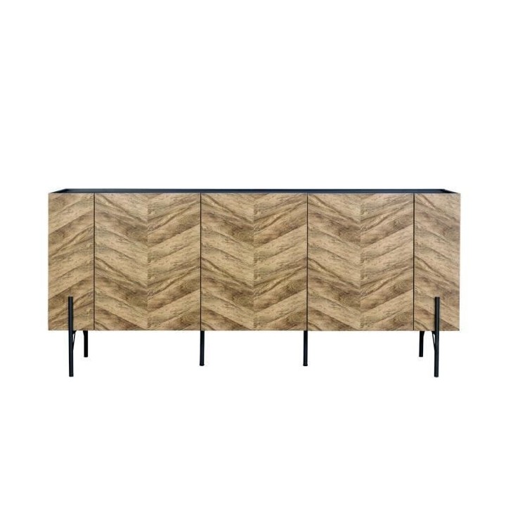 Buffet - Décor noyer et métal noir - 3 portes - HARTLEY - L 160 x P