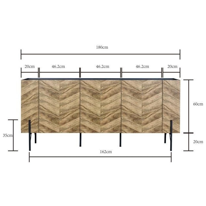 Buffet - Décor noyer et métal noir - 3 portes - HARTLEY - L 160 x P