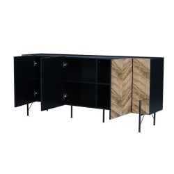 Buffet - Décor noyer et métal noir - 3 portes - HARTLEY - L 160 x P 43 x H 60 cm