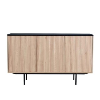 Buffet - Décor bois et noir - 3 portes - MEMPHIS - L 140 x P 39 x H 8