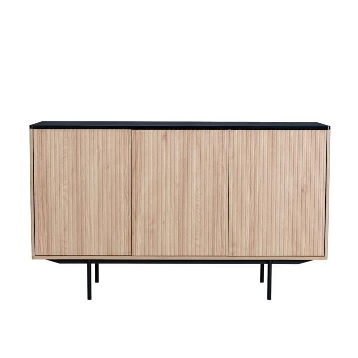 Buffet - Décor bois et noir - 3 portes - MEMPHIS - L 140 x P 39 x H 8