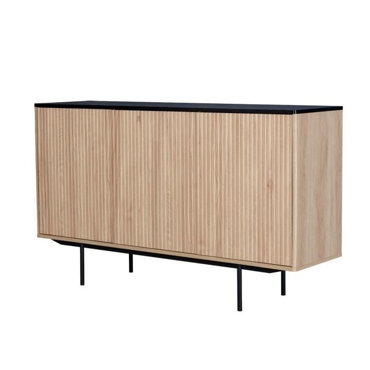 Buffet - Décor bois et noir - 3 portes - MEMPHIS - L 140 x P 39 x H 8