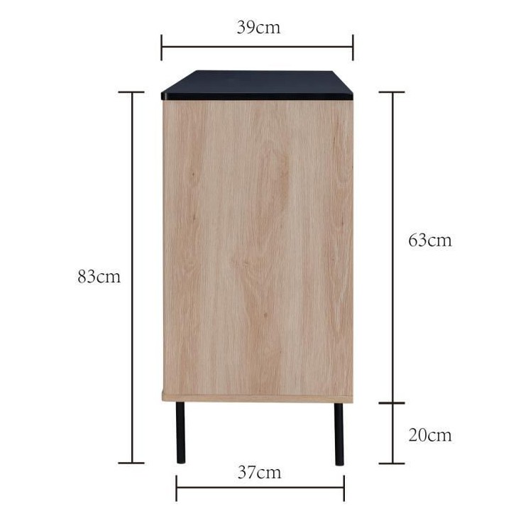 Buffet - Décor bois et noir - 3 portes - MEMPHIS - L 140 x P 39 x H 8