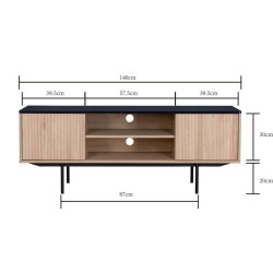 Meuble TV 2 portes - Décor bois et noir - L 140 x P 39 x H 53 - MEMPHIS