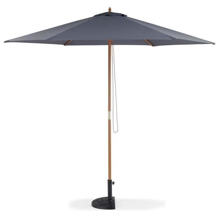 Parasol droit diametre 3m - Mât bois rond et polyester 160g/m² - Gri